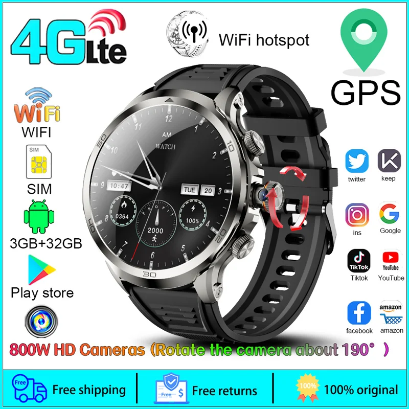 4G Android Smart Watch 2024 4G Network WiFi Fast Internet Access watch with GPS HD Camera 2G 4G Sim Card for Men Smartwatch