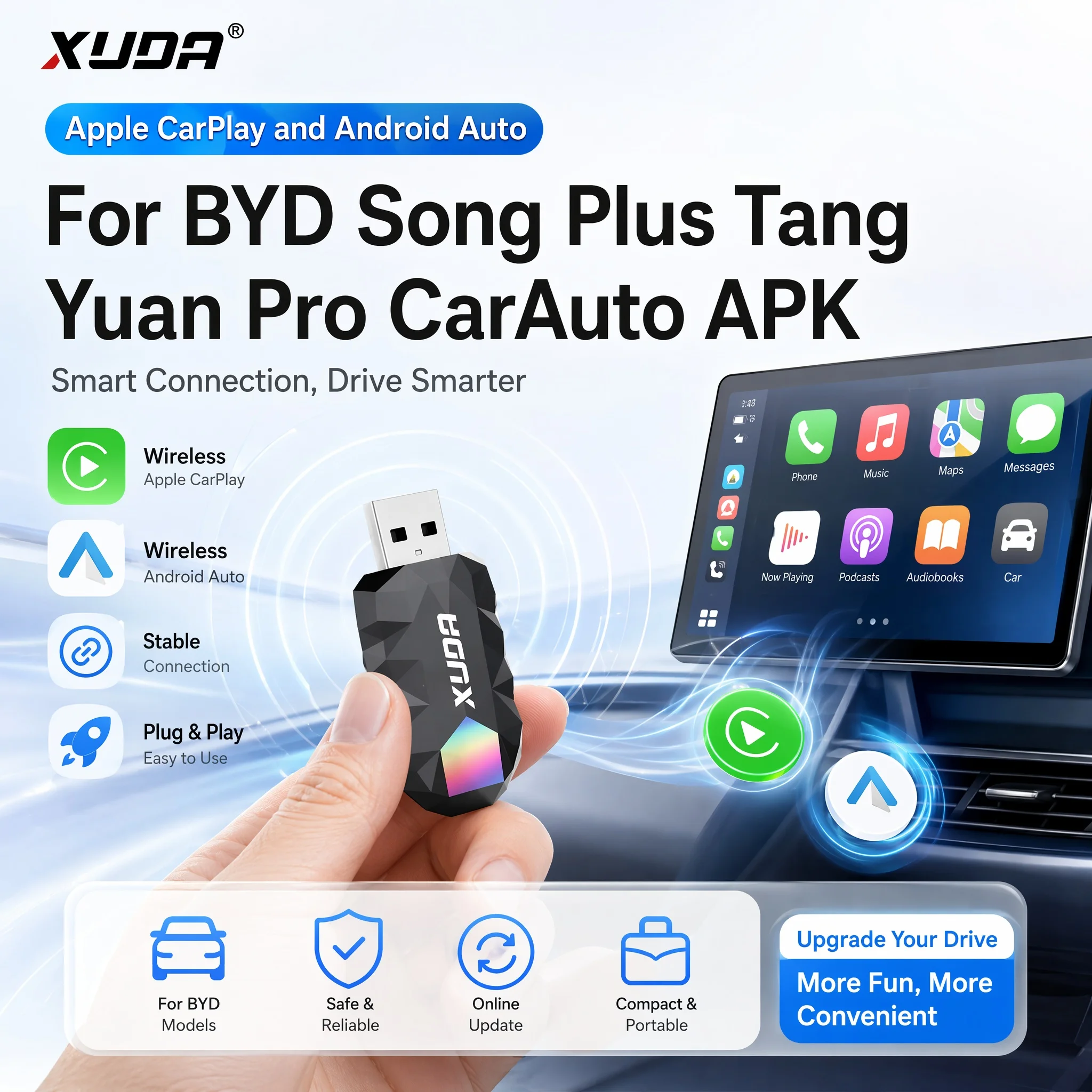 XUDA For BYD Song Plus Tang Yuan Pro CarAuto APK map of Google Spotify music multilingual Apple CarPlay Android Auto for version