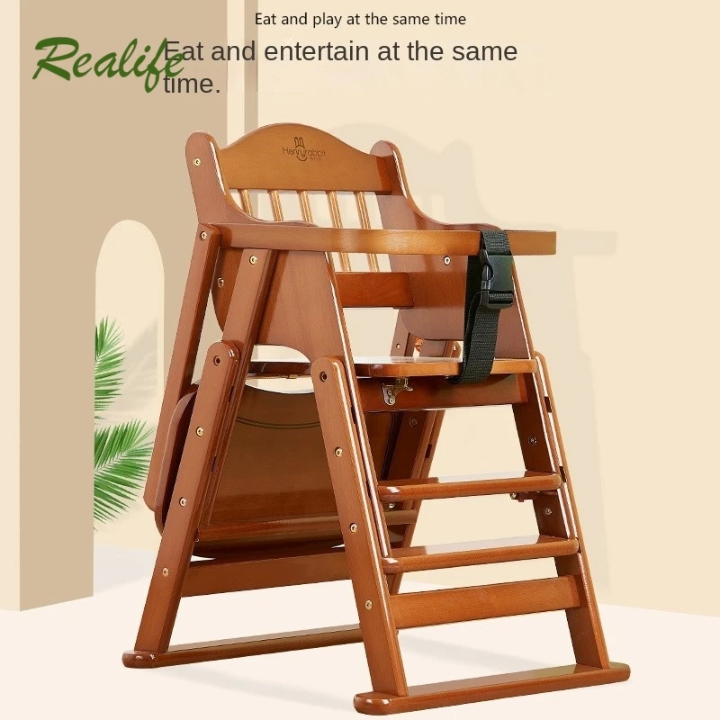 Beech Baby Dining Chair Baby Solid Wood Chair Children's Dining Table Household Dining Table Foldable Multifunctional Chair 2024