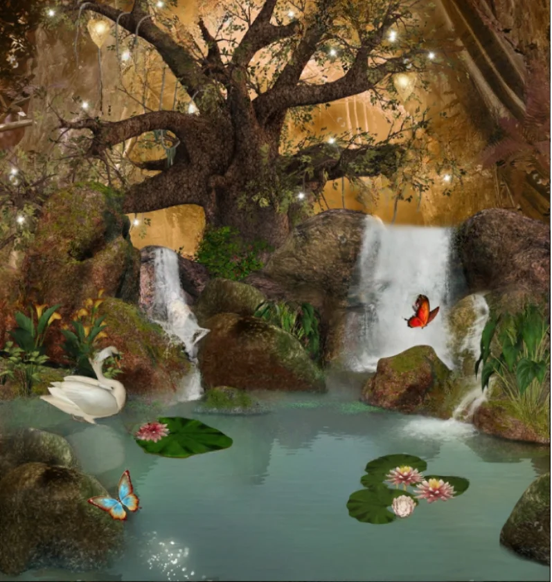 

Customize any size mural Beautiful dream forest children room decoration wallpaper swan butterfly waterfall photo 3d wallpaper