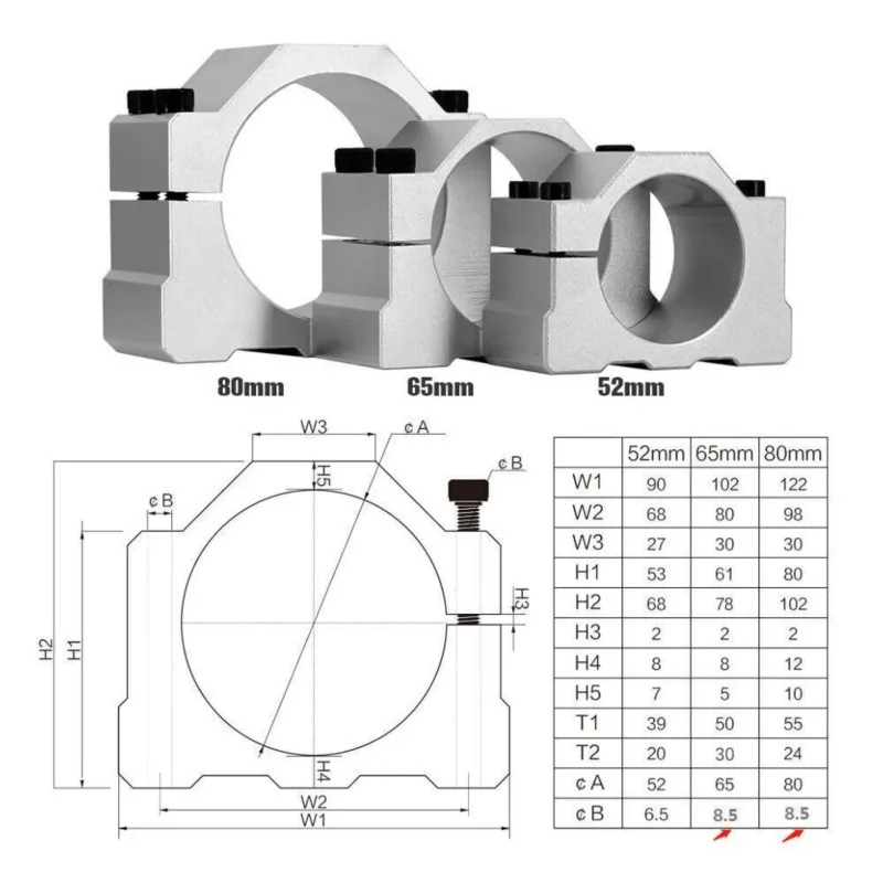 

38mm 48mm 50mm 52mm 55mm 65mm 80mm Aluminum Spindle Motor Mount Bracket Seat with 4 screws for CNC Router Engraving Machine 3D