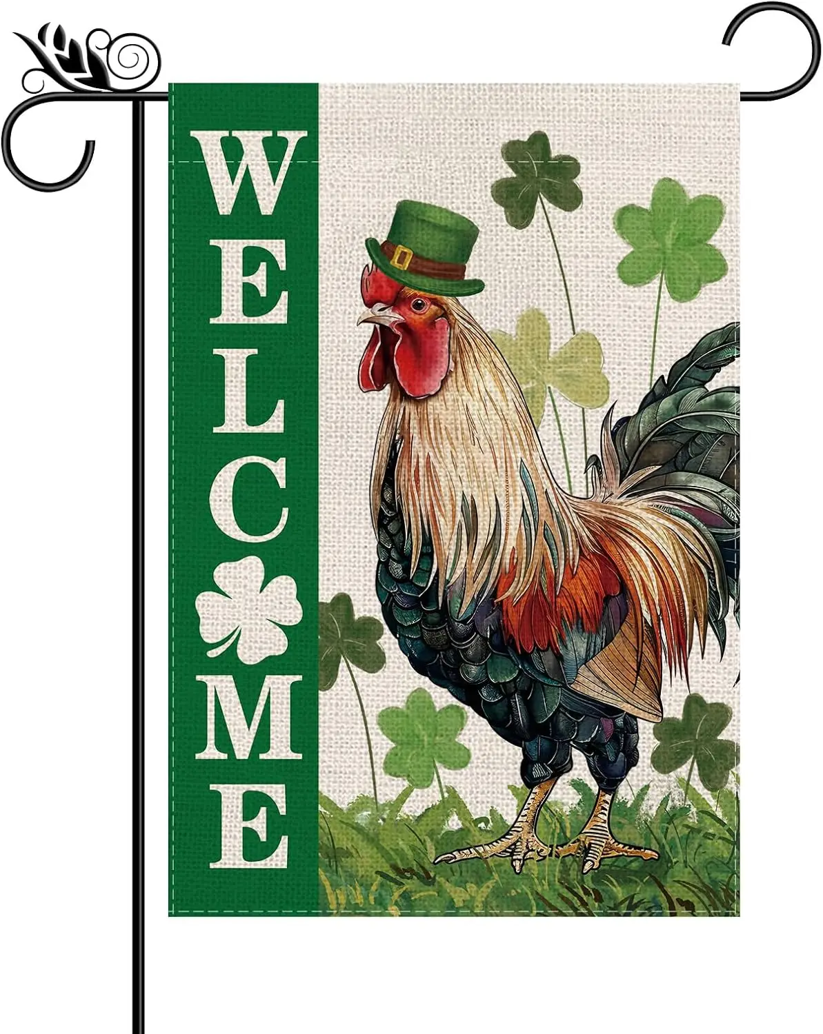 St Patricks Day Garden Flag Welcome Chicken Shamrocks Clovers For Animals Lovers Vertical Double Sided Holiday Outdoor Yard  EEZ