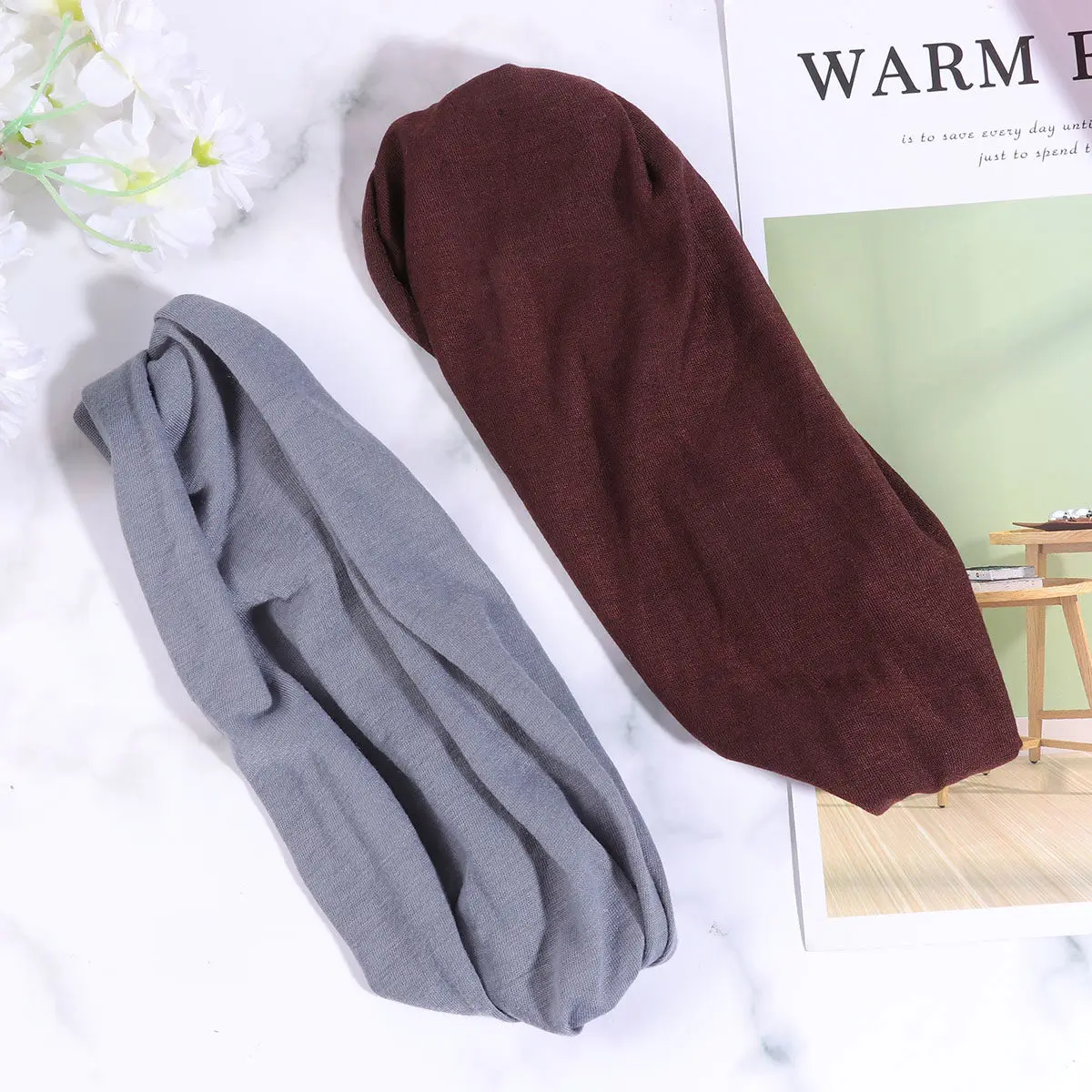 5Pcs Cotton Hair Bands Elastic Winter Headbands Blue Grey Coffee Pink Fashion Headdress Daily Wear for Women Girls