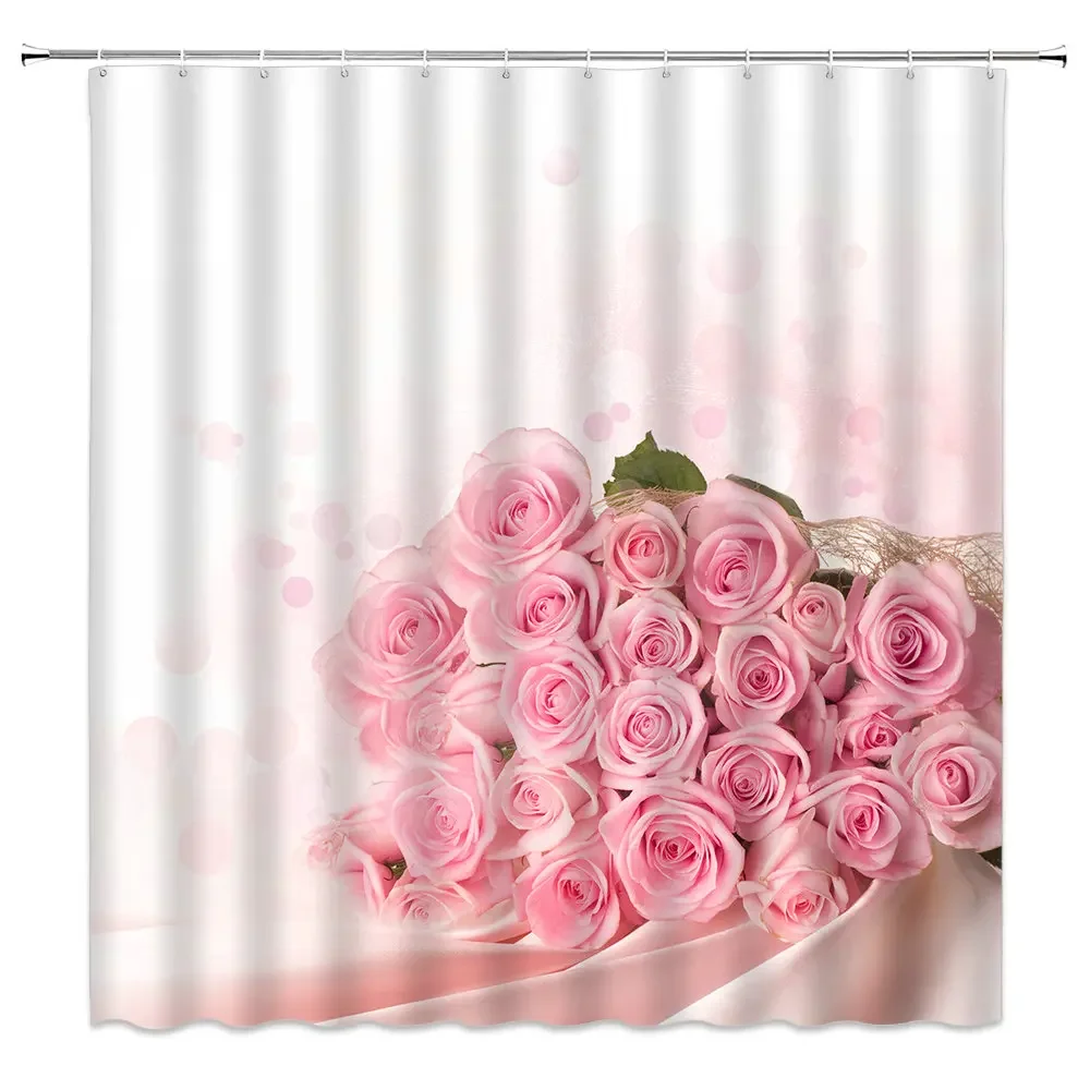 Shower Curtain Garden Colorful Flowers Natural Scenery 3D Waterproof Fabric Bathroom Curtains Bath Accessories Bathroom Decor