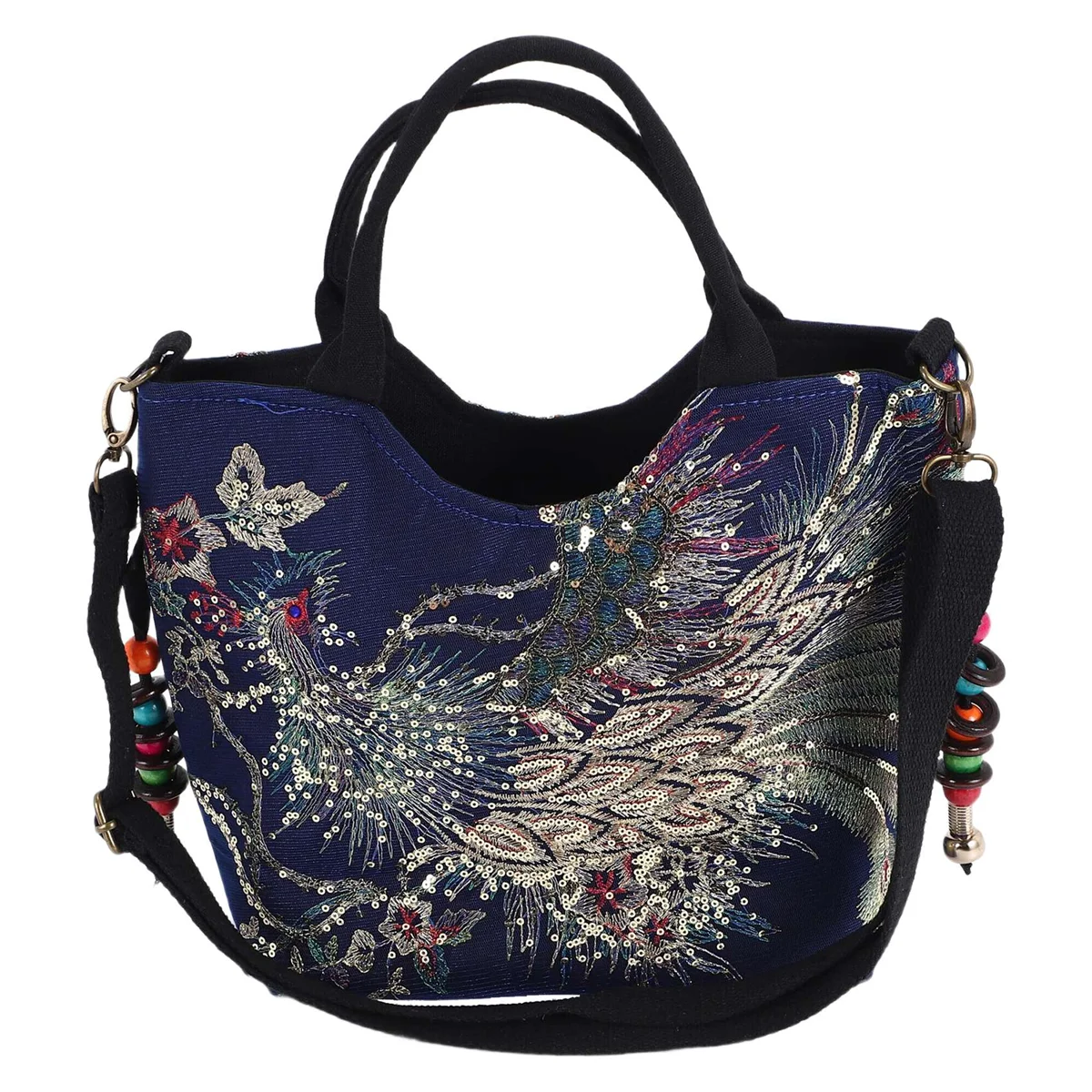 ABQR блестящая вышитая блестками женская парусиновая большая сумка для покупок сумка через плечо ретро сумка-тоут с бисером синяя