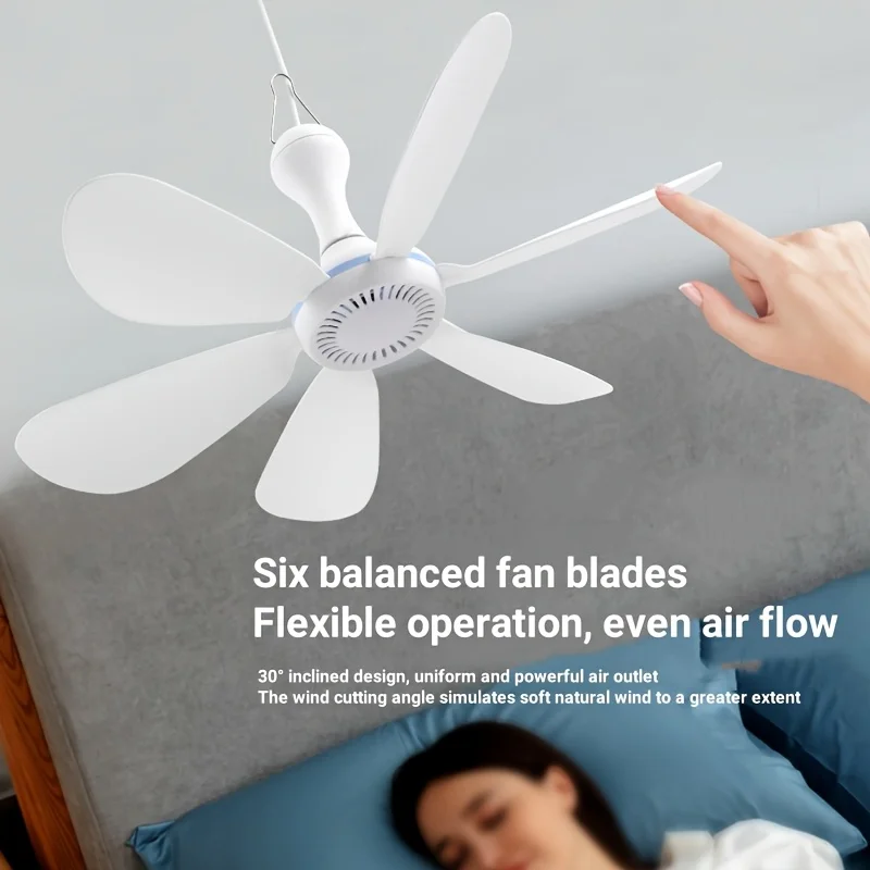 USB Fan Silent 6-blade Ceiling Fan 4-speed Hanging Fan for Camping Bed Camping Outdoor Hanging Camper Tents