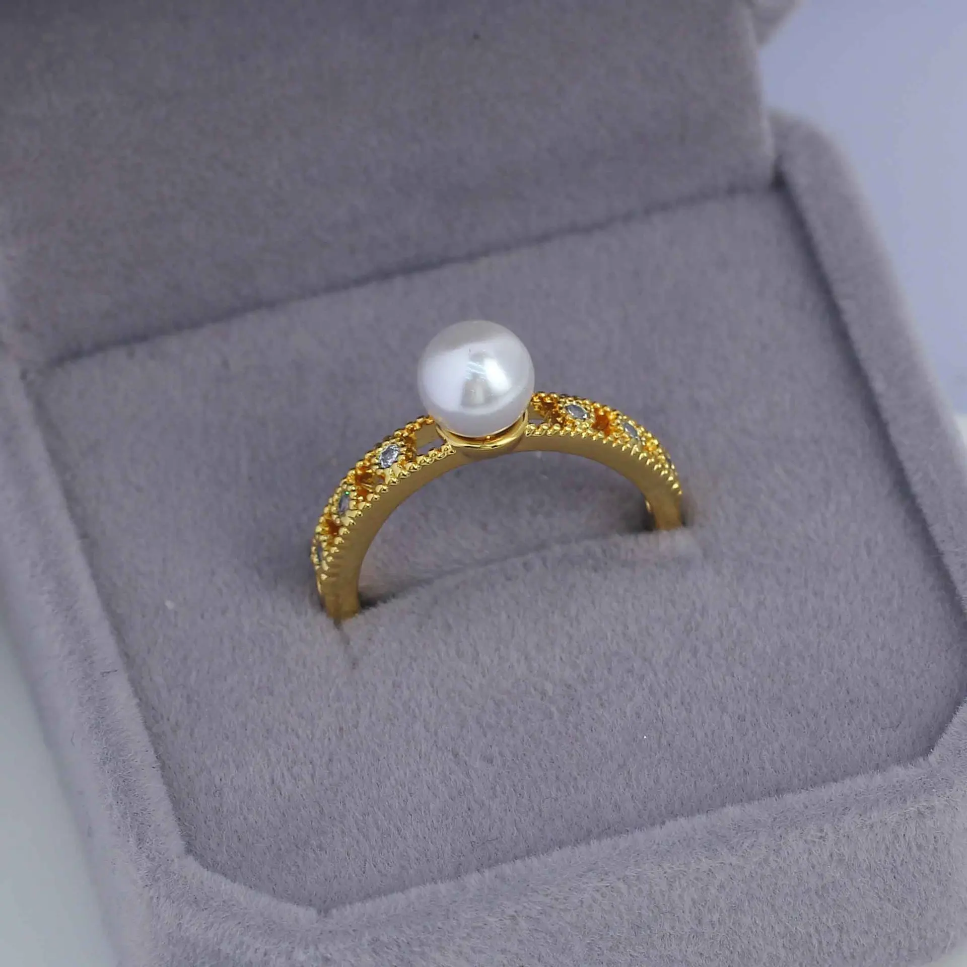 JZ205  Copper Gold Plated Zirconium Texture Hollow Adjustable Pearl Ring Blank Empty Settings DIY Jewelry Findings