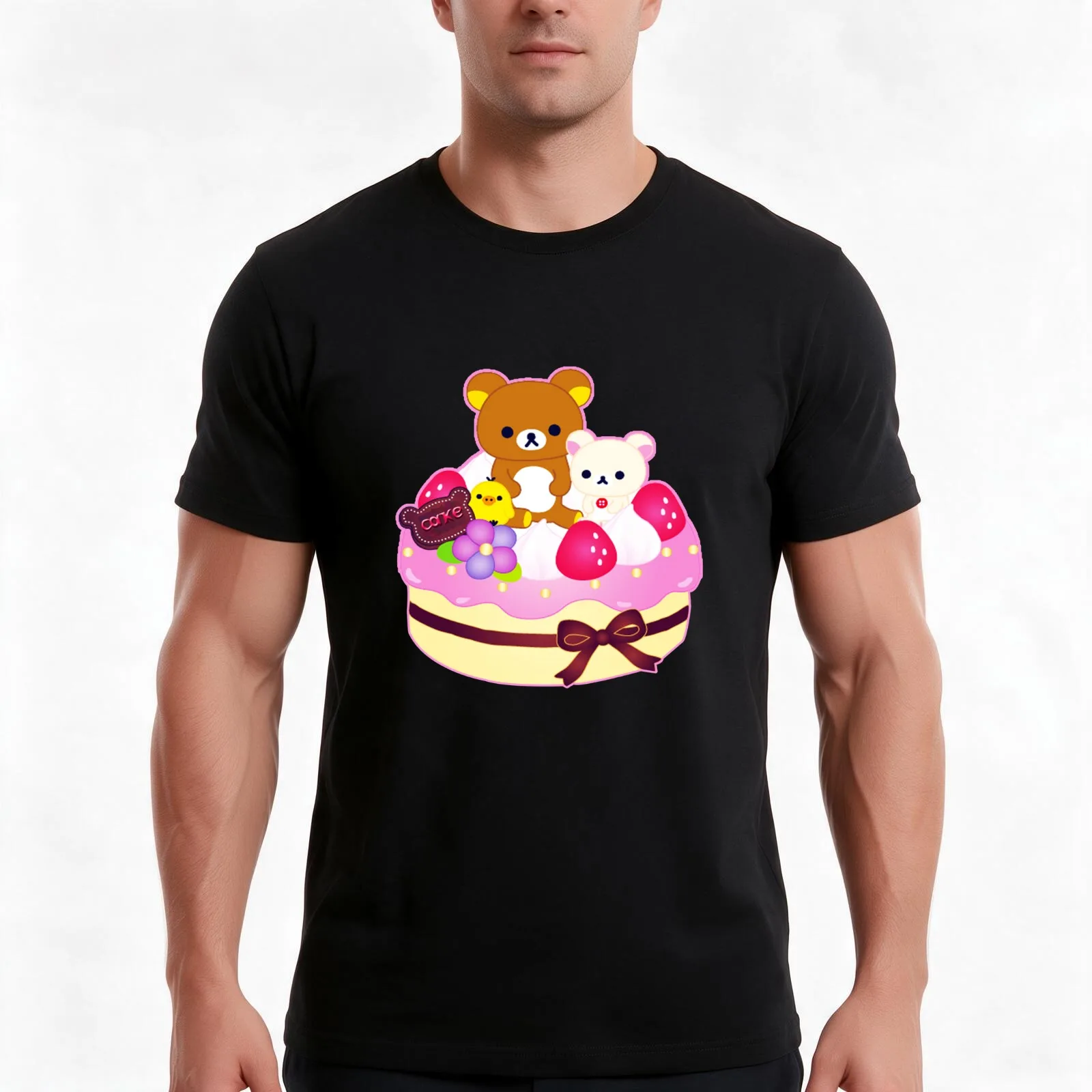 rilakkuma cake T-Shirt Summer Casual Cotton Tee Oversized Streetwear Tops Vintage Graphic Print Loose Fit Short Sleeve