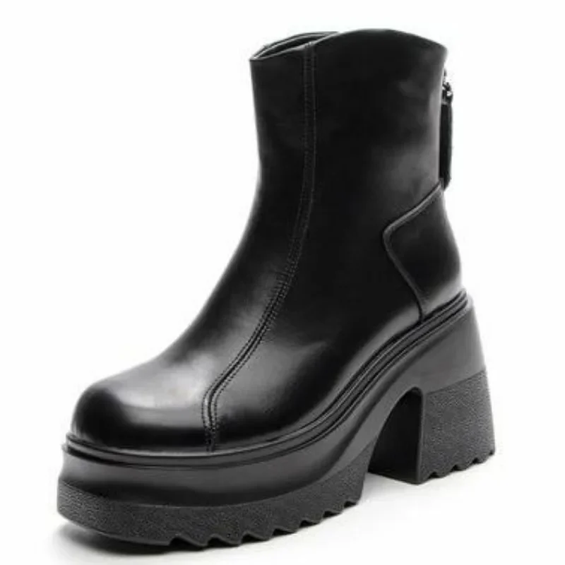 

Женские ботинки на высоком каблуке из натуральной кожи, новинка 2024, женские ботильоны на высоком каблуке 10 см, модные черные женские ботинки на платформе в британском стиле