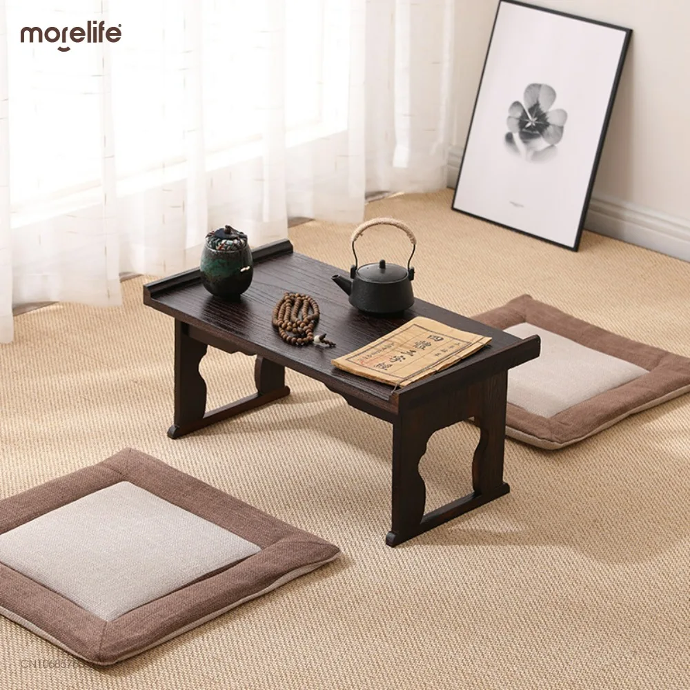 Mesa de té de piso japonés, mueble antiguo asiático, pata plegable, rectangular, muebles de sala de estar, mesa de centro de madera plegable