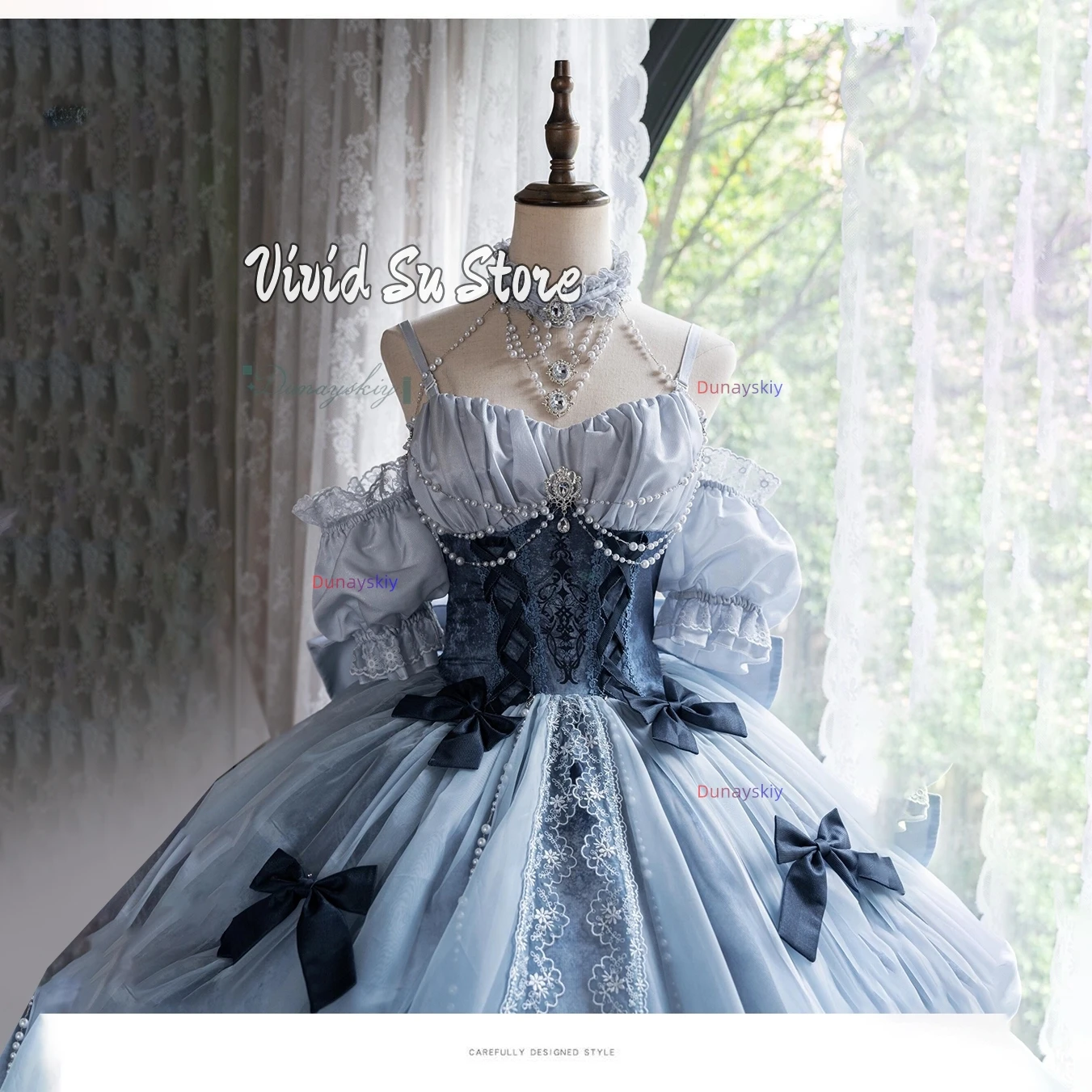 Cinderella Evening Dress Skirt Lolita Dress Wedding Princess 코스프레 Elegant Long Blue Dress Puffed Sleeves Carnival Halloween view 4