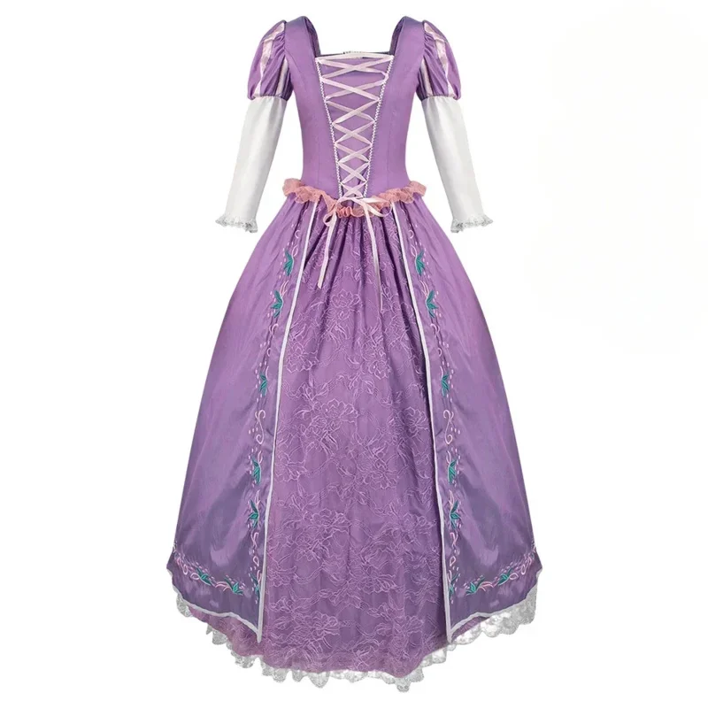Costume cosplay Anna e Rapunzel Froozeen e abito lungo viola grovigato per le donne Spettacolo teatrale per feste di fiabe di Halloween