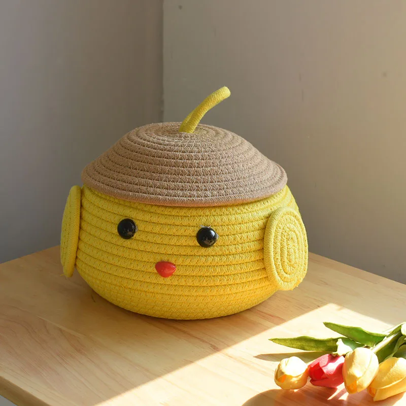 Snack Storage Box, Cotton Thread Woven Cartoon Household Desktop Finishing, Storage, Bedside Key Storage Basket