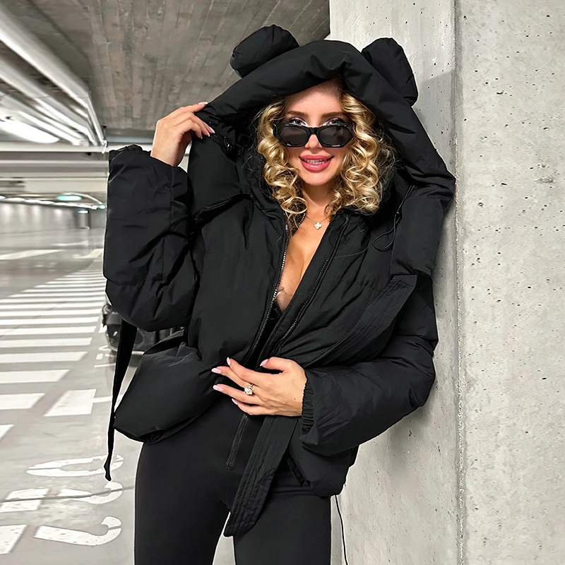 Modische Einfarbige Damen-Steppjacke mit Kapuze, Reißverschluss, Langen Ärmeln, Kurzer Schnitt, Locker Geschnitten, Schick, 2026 Herbst Winter Neue Streetwear für den Alltag – Detail 3