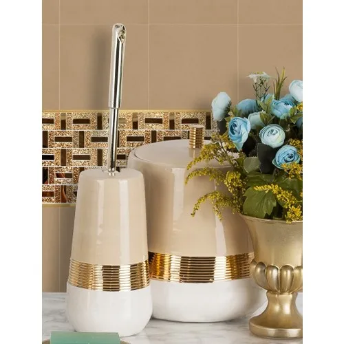 Primanova Lucas Gold Garbage Bucket + Toilet Brush Set