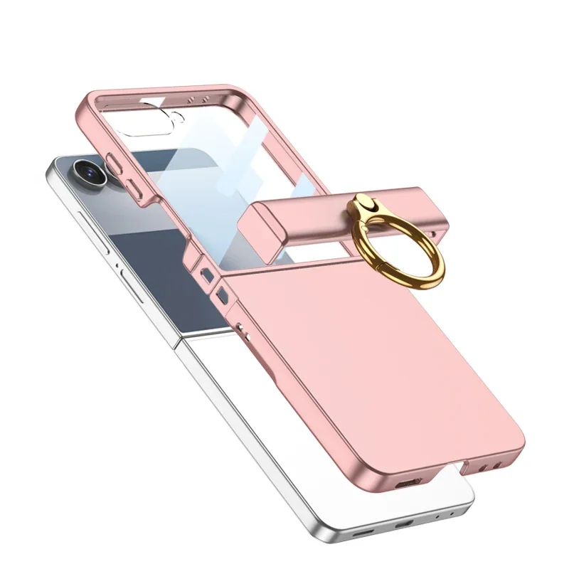 Für Samsung Z Flip 7, Ringständer, Handyhülle, schmal, matt, Scharnierschutz, Halter, Hartschalen-Abdeckung für Samsung Galaxy Z Flip 7