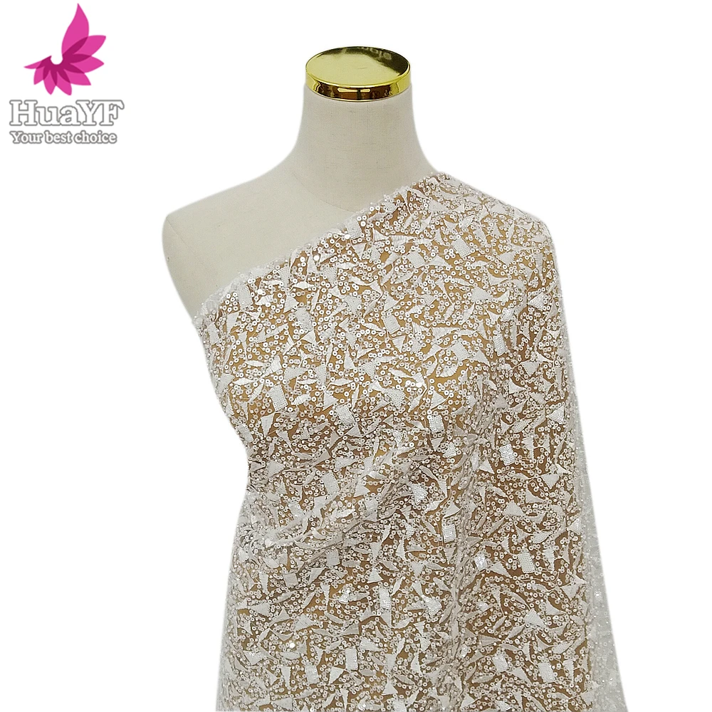 

High-quality French Women Bridal Lace With Beads and Sequins For 1 Yard Shinning Wedding Dress Fabric HY2082