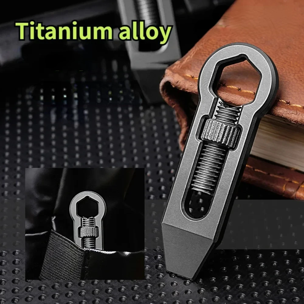 

Mini Titanium Alloy Pry Bar Multifunctional Adjustable Wrench Keychain Necklace Pendant Edc Small Tool