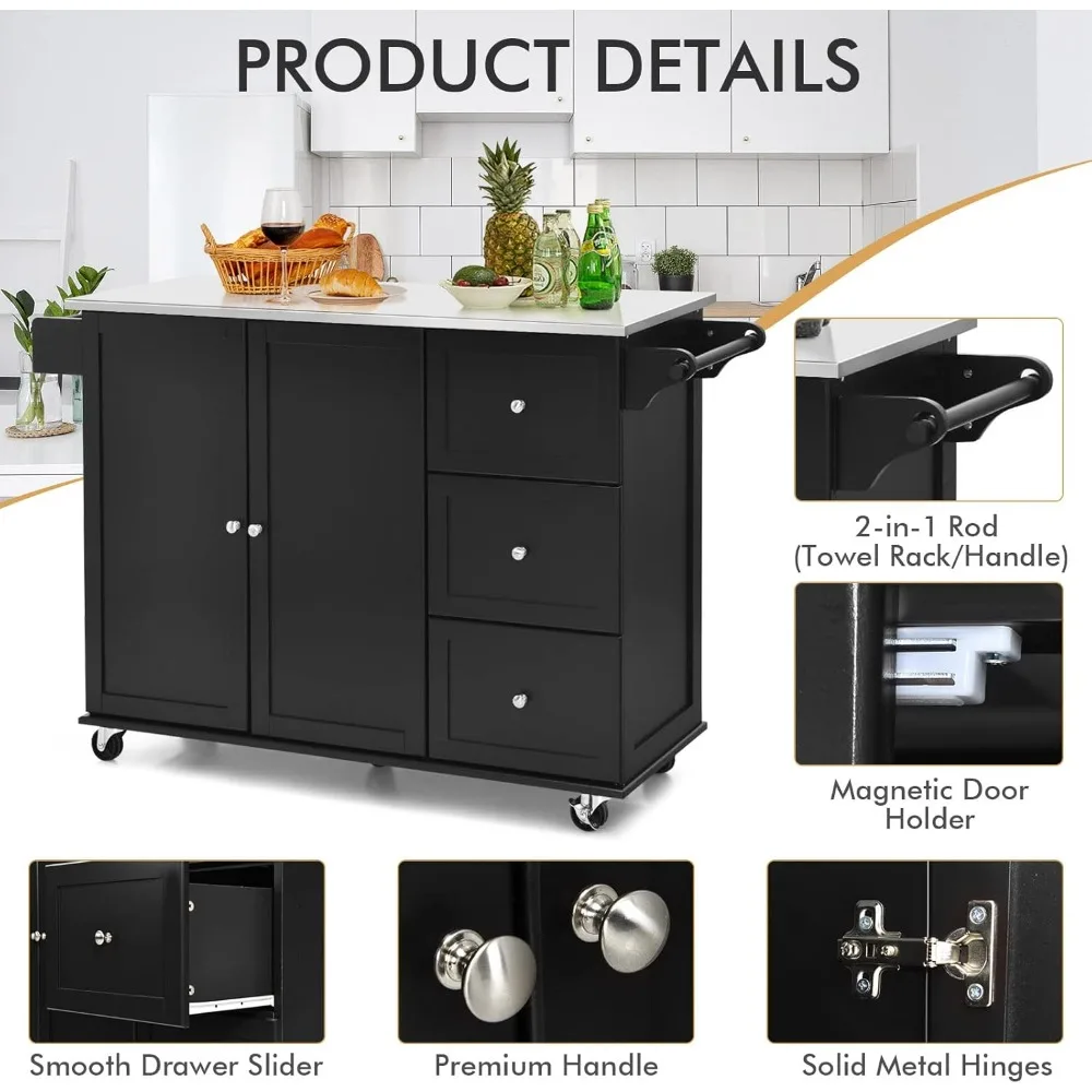 عربة جزيرة المطبخ GOFLAME مع سطح من الفولاذ المقاوم للصدأ، جزيرة مطبخ متنقلة مع مساحة تخزين ورف للمناشف، عربة مطبخ #4