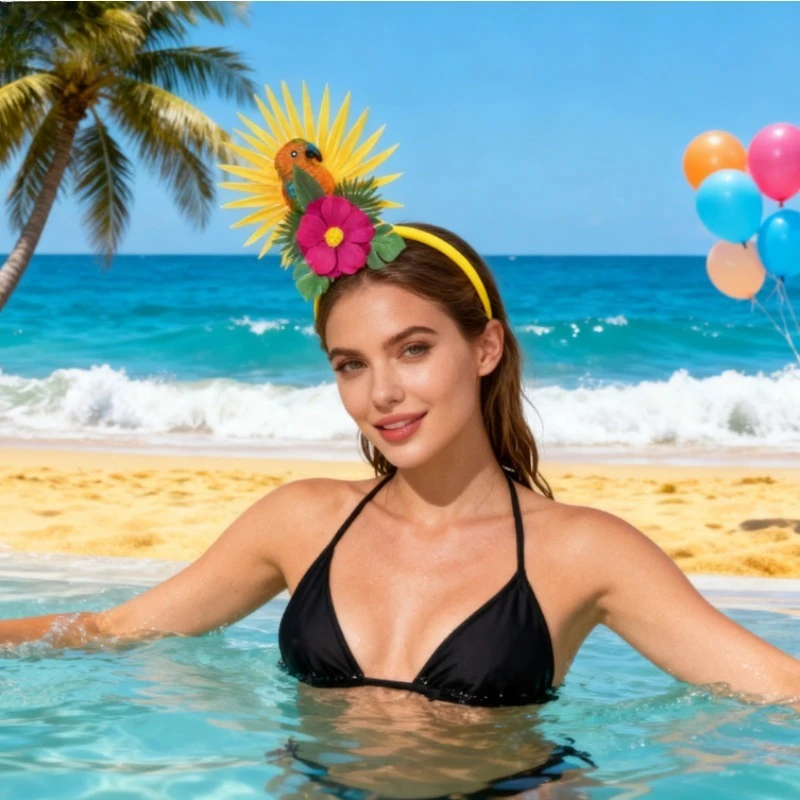 

Summer beach electronic luminous hair accessory Hawaii party parrot flower headpiece beach vacation photo prop
