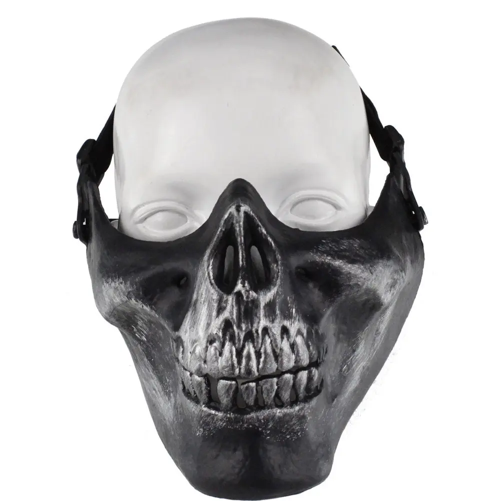 Half Face Protective Mask Outdoor Skull Silver Gray Adjustable Elastic Hunting Cs Masquerade Shooting