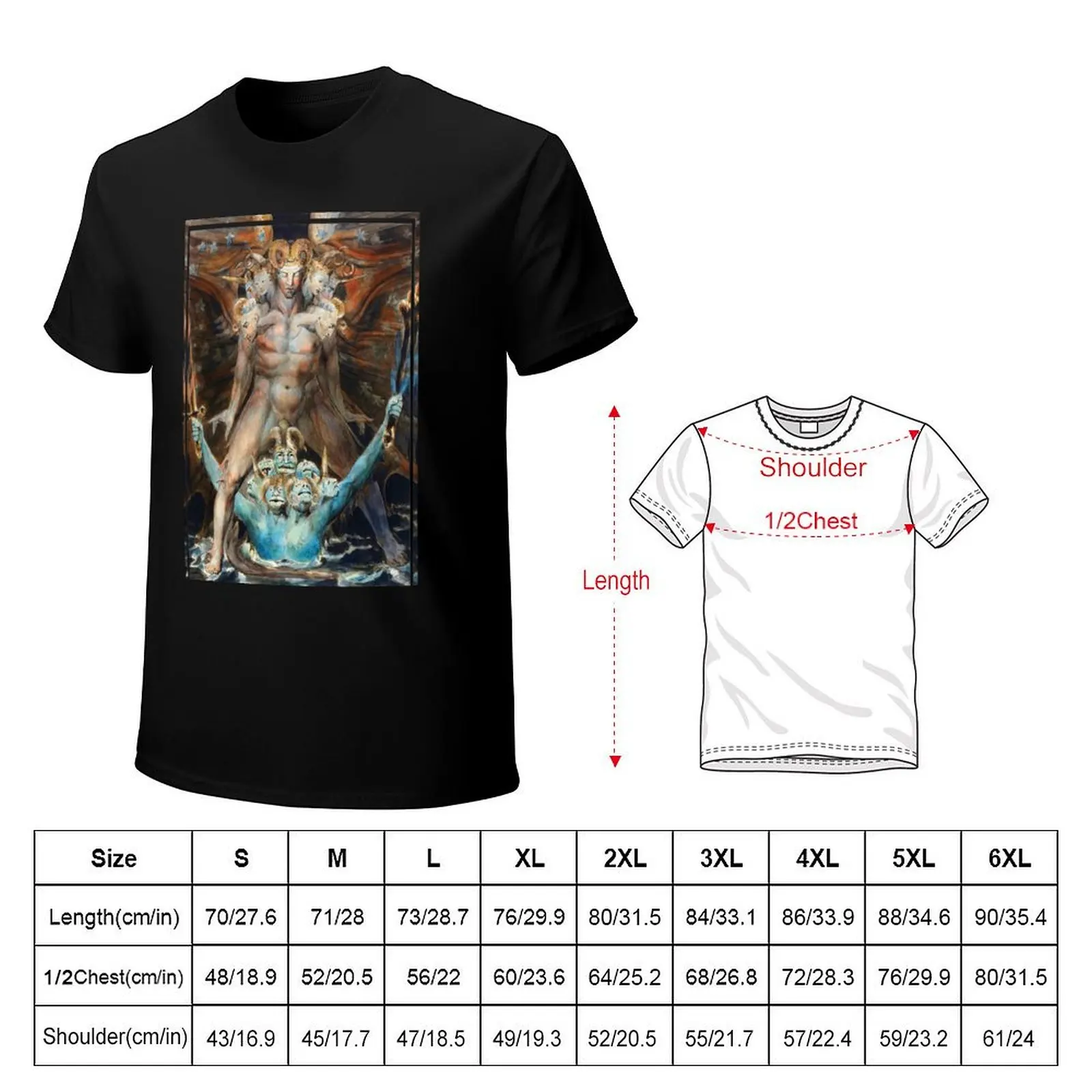 The Great Red Dragon and the Beast from the Sea by William Blake T-Shirt Fashion Pattern Printed Tee Shirt