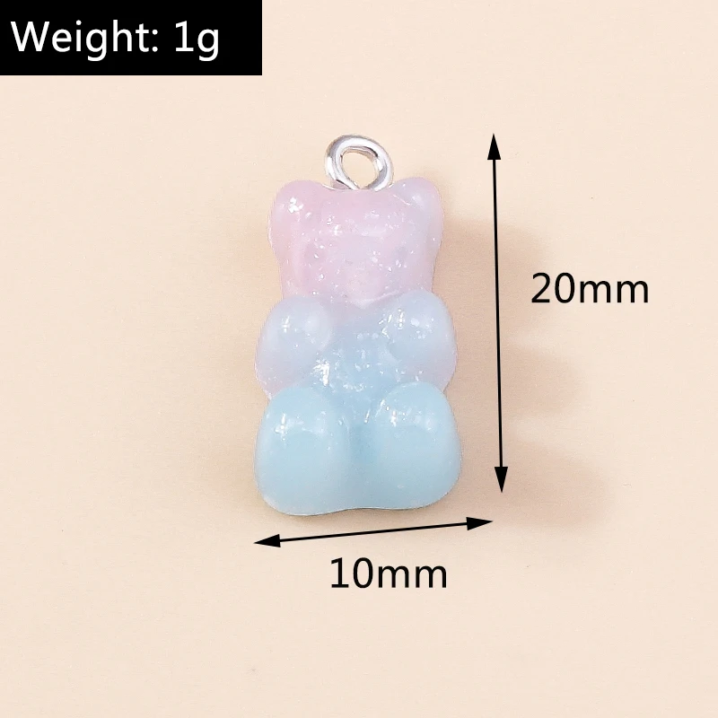 10Pcs Candy Color Bear Pendant Charms for Necklace Bracelet Earrings Jewelry Making Diy Findings Resin Bears Christmas Making