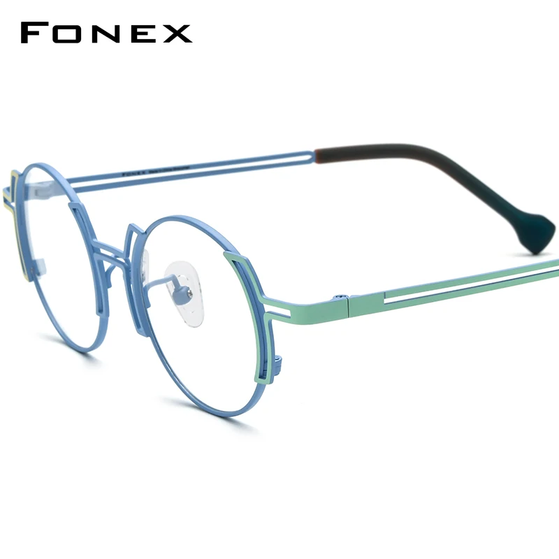 FONEX Pure Titanium Glasses Men 2024 New Fashion Colorful Vintage Round Eyeglasses Women Eyewear F85858