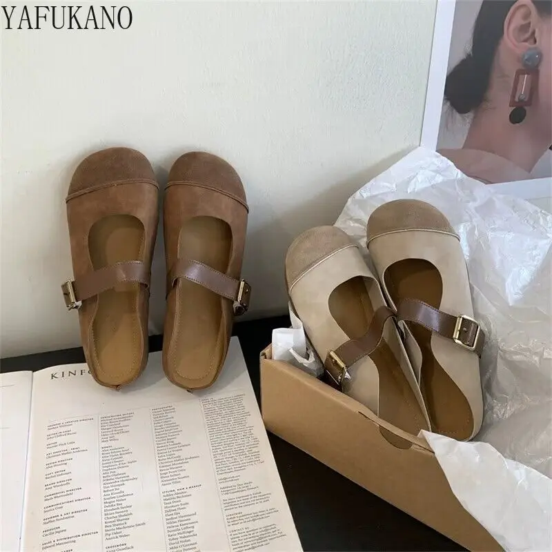 French Vintage Baotou Birkenstocks Womens Flat Bottom Half Slippers 2024 New Casual Soft Sole Mary Jane Slippers for Outwear