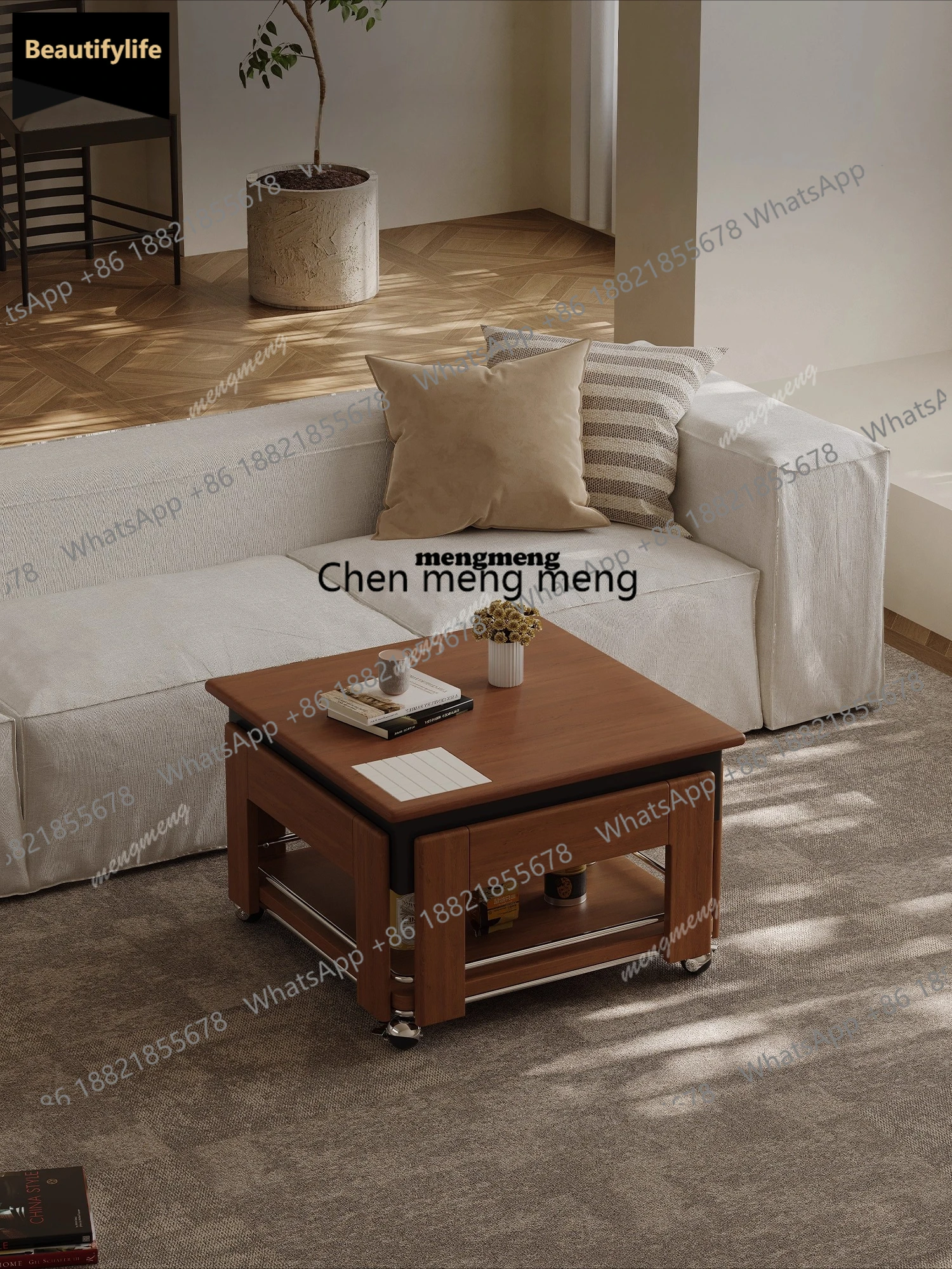 

D80 деревянный журнальный столик подвижный подъемный квадратный твердый деревянный ретро гостиная бытовая маленькая квартира средневековый приставной столик на тележке