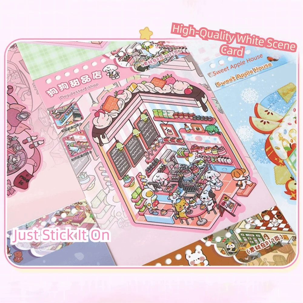 PET Miniature Scene Collection Decompression Visual Stacking 3D Pocket Cabin Scene Stickers DIY Toy Game Stickers Children Gifts
