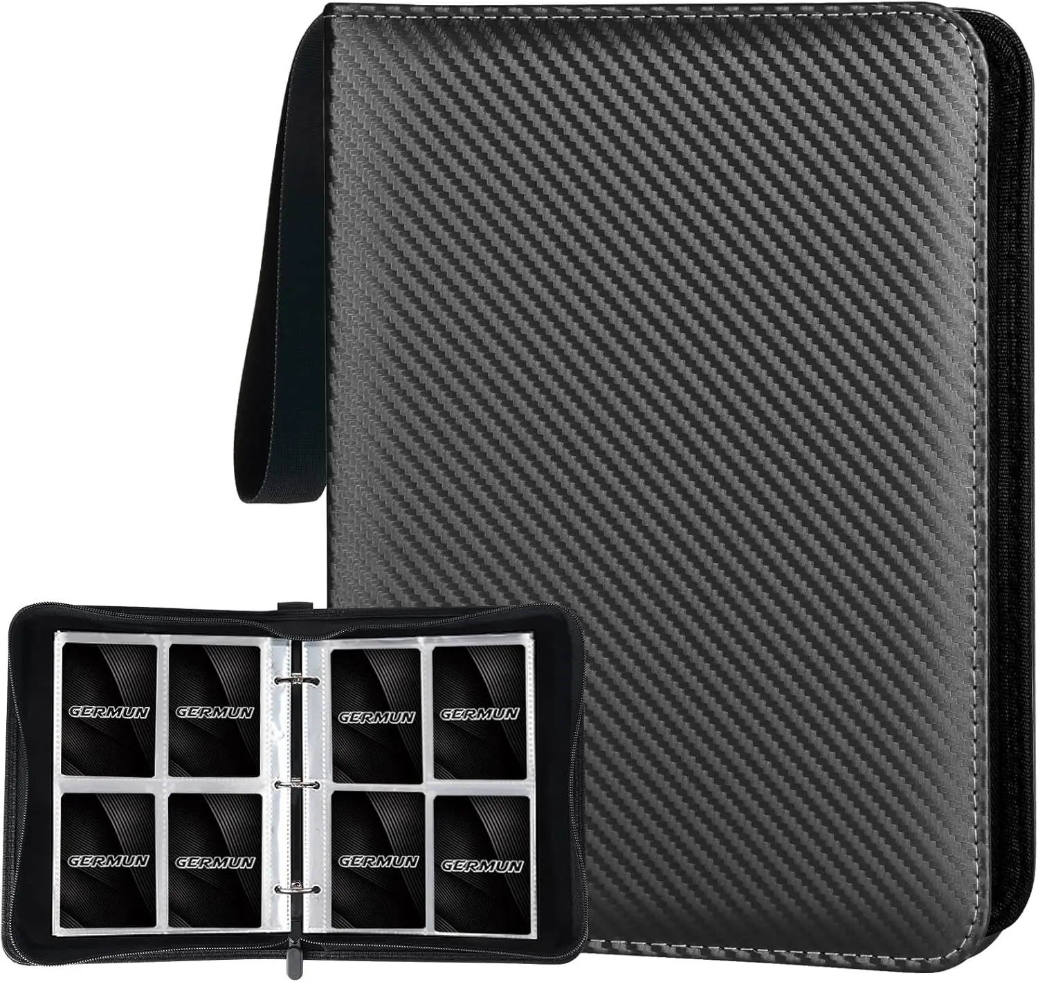 

4 Pocket Card Binder with Strap, 400 Double Sided PU Trading Card Album for MTG TCG Sports Cards, Black