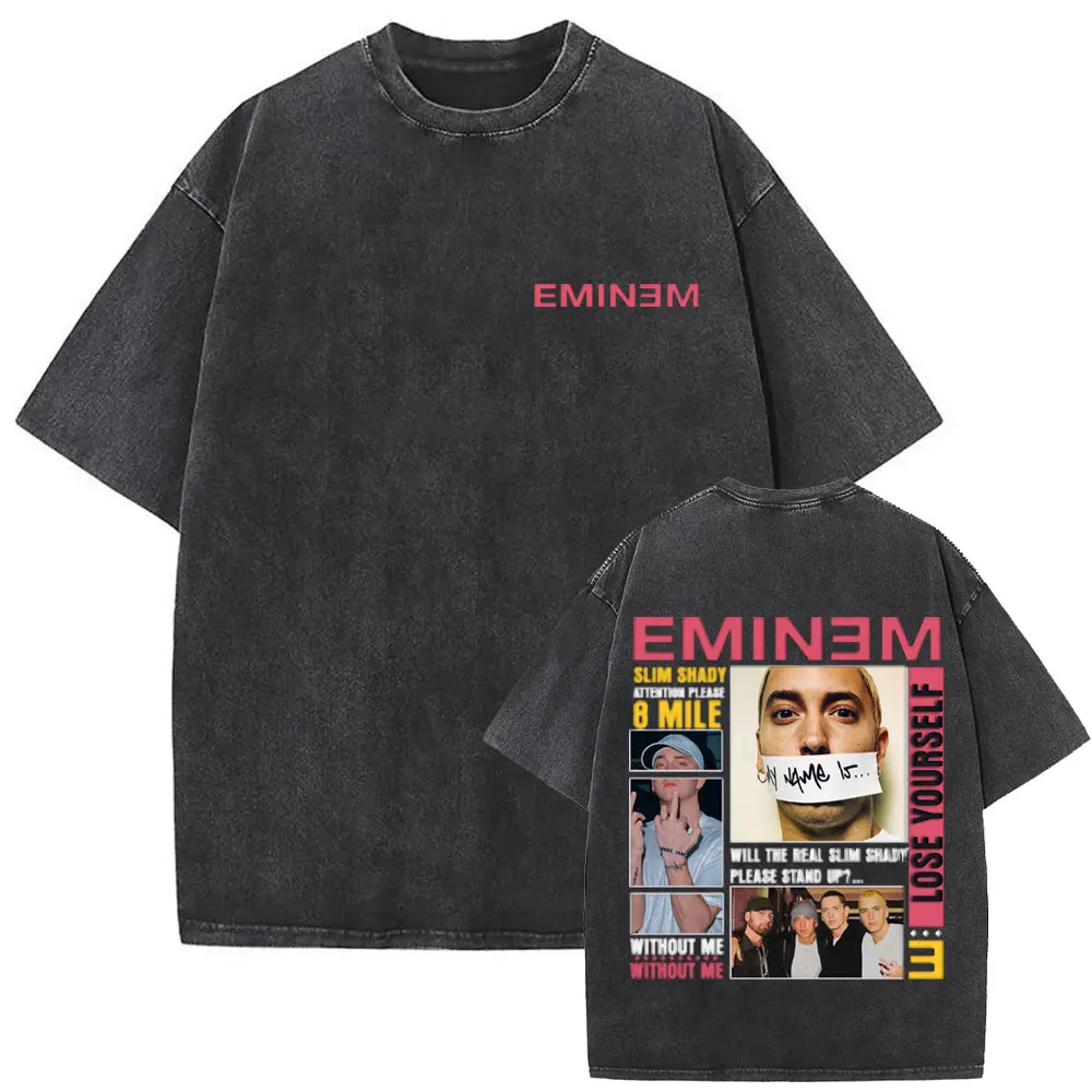 

Rapper Eminem Slim Shady Pop Music T-shirt Men's Vintage Washed Streetwear Men Women Hip Hop Fashion Short Sleeve Tops T Shirt