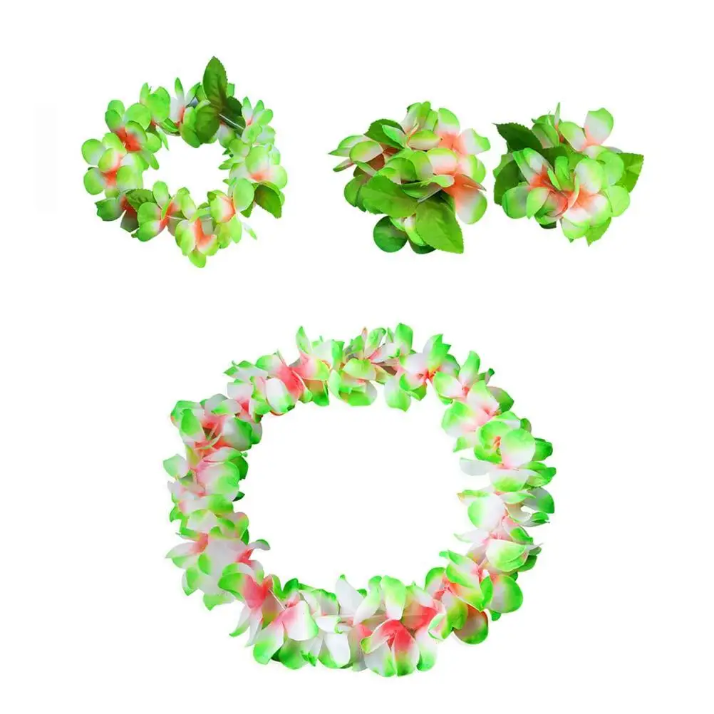

4 Pcs Hawaiian Lei Floral Wreath Headband Necklace Bracelets Flower Crown Garland Realistic Luau Party