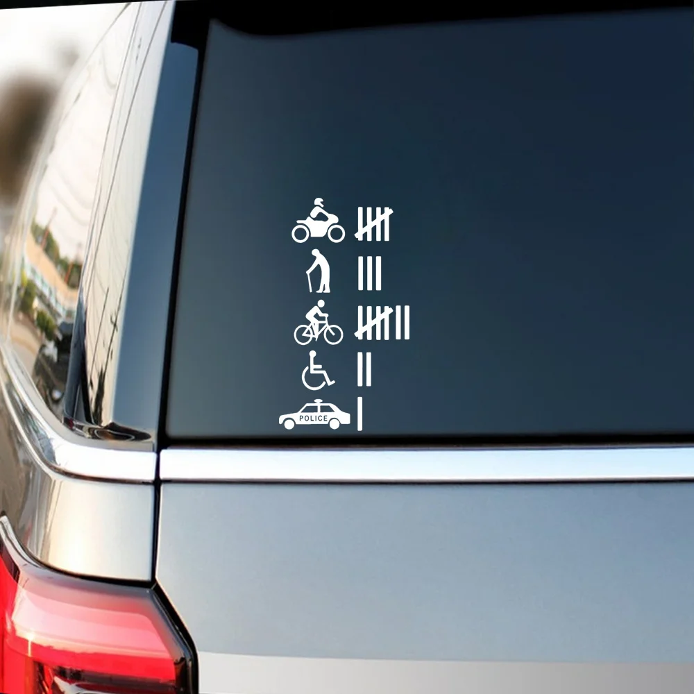 Vinyl Car Decal, Hit and Run Count, Humorous Joke Sticker for Cars and Trucks, Durable Prank Decal with Tallies and Icons