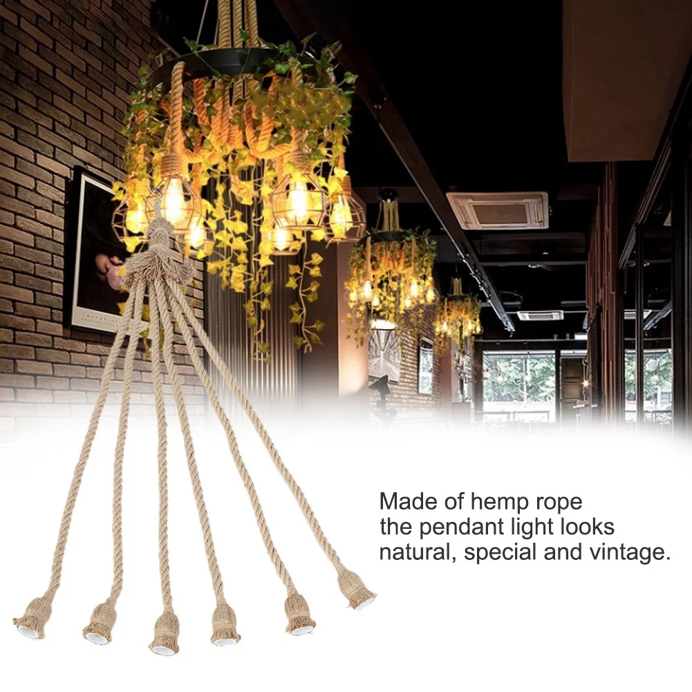 ZK20E27 Lamp Base 1m Hemp Rope Cord Electric Wire DIY Pendant Decorative Bulb with 6 Holder