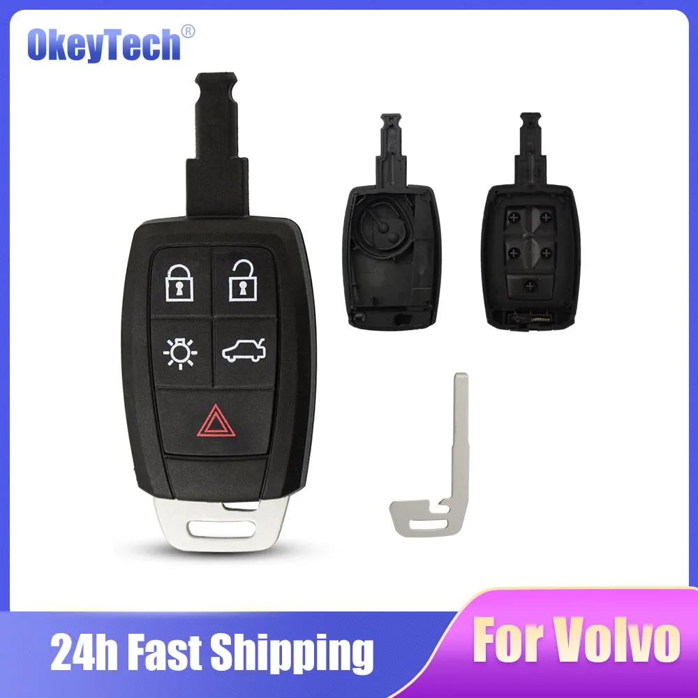 Okeytech-carcasa para mando a distancia de coche, carcasa de 5 botones para Volvo C30, C70, XC90, V70, S60, V40, V50, hoja de inserción de repuesto,