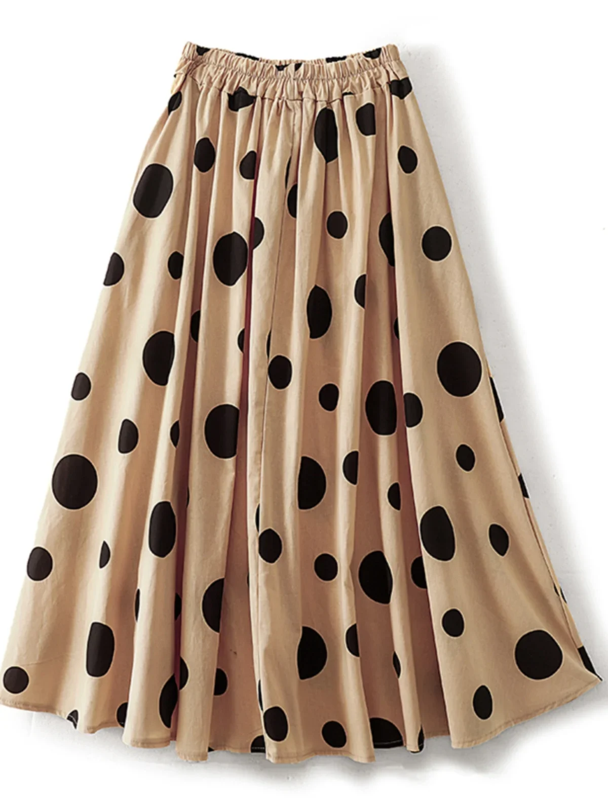 PopCotton And Linen Printed Dot High Waist Skirt Women's 2024 Summer New Korean Style Loose Western Style Casual Large Swing Ski