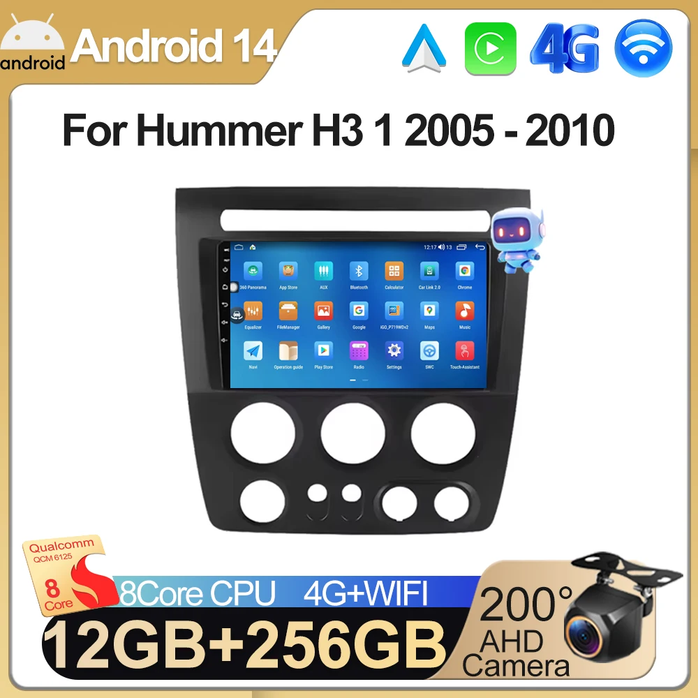 Android 14 For Hummer H3 1 2005 - 2010 NO 2DIN Stereo Multimedia Car Radio Player Head Unit GPS Navigation Bluetooth DSP 5G Wifi