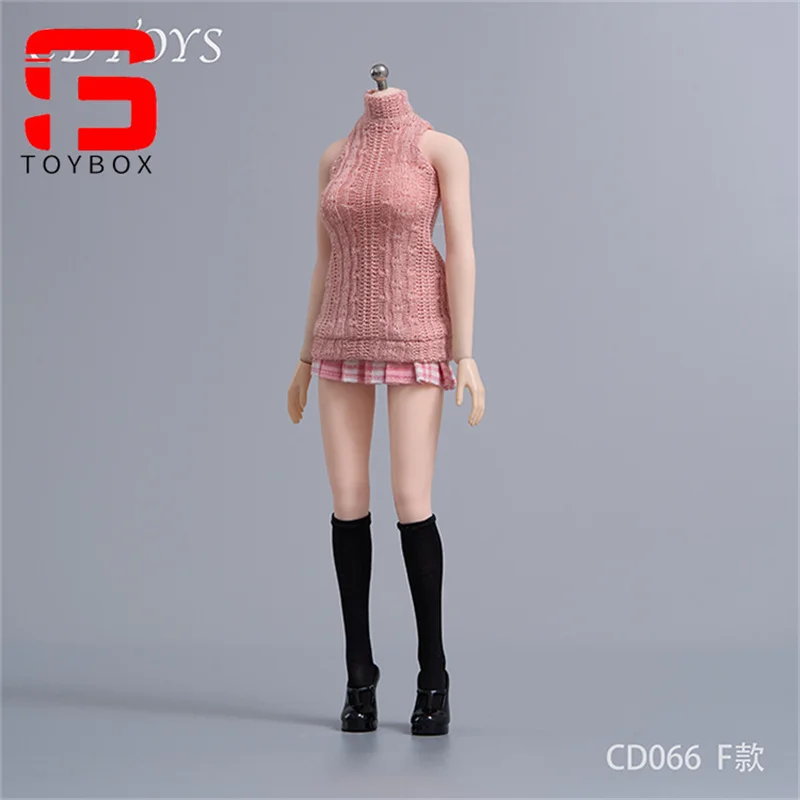 cdtoys cd066 Escala 1/6, chaleco tejido de cuello alto para estudiantes, falda JK, modelo de ropa apto para cuerpo de figura de acción de soldado femenino de 12 pulgadas