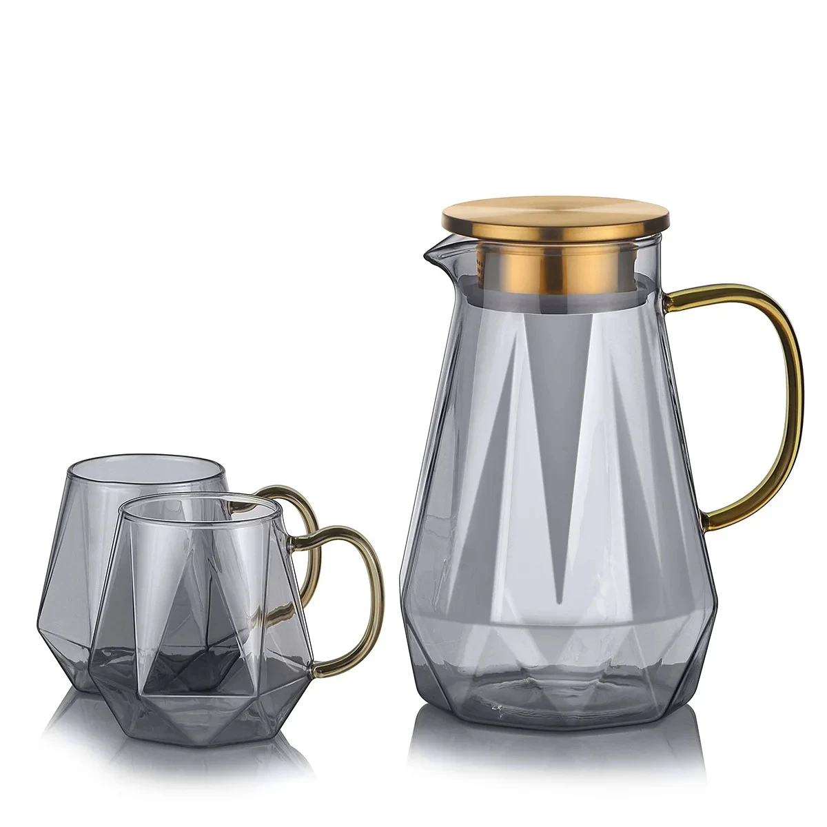 47oz Glass Water Bottle Keeps Cold Home Llarge-Capacity Creative Gradient Diamond Bubble Tea Mugs Cool Water Jug and Cups Set