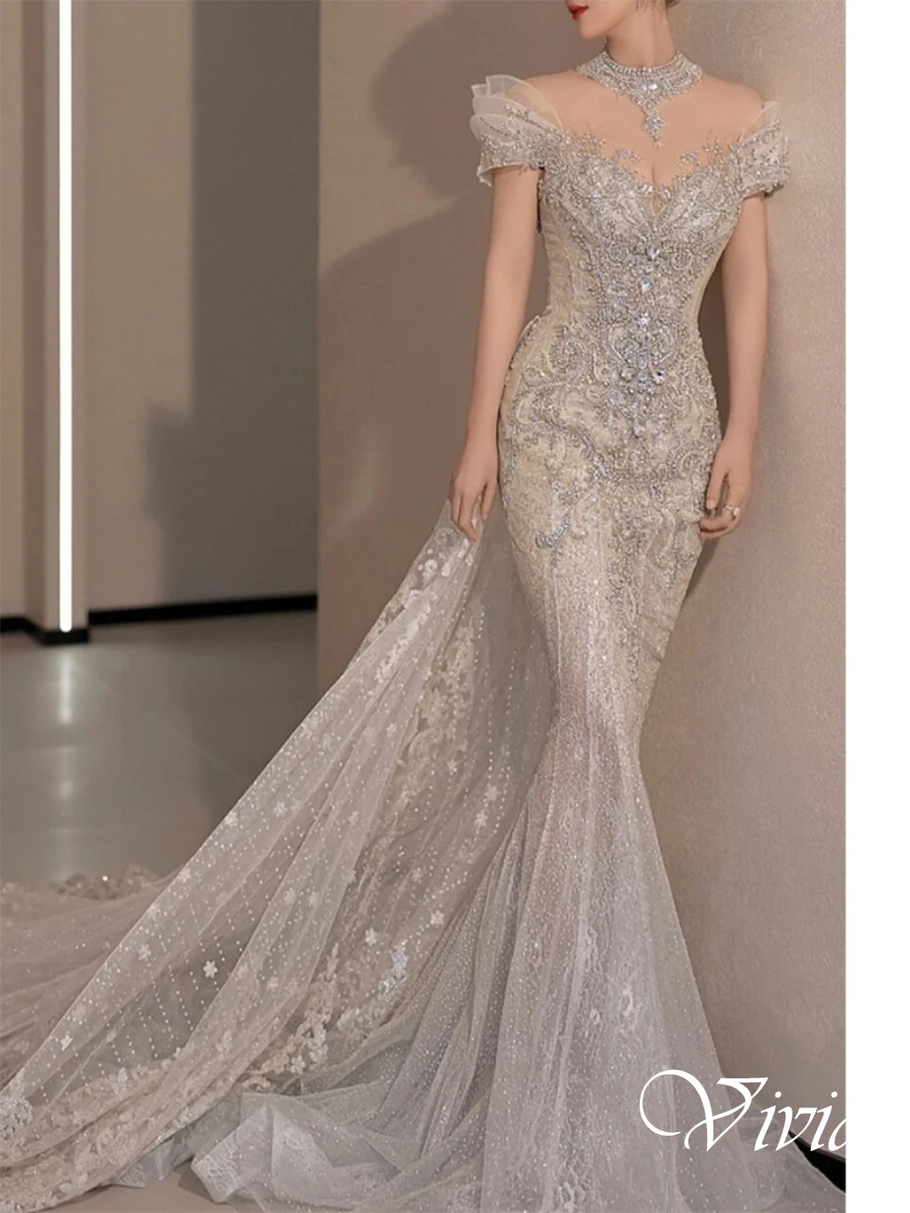 تخصيص الخامس الرقبة قبالة الكتف عالية الجودة زي العرائس طول الأرض لوحة قطار مساء فستان حورية البحر مثير رداء دي mariée