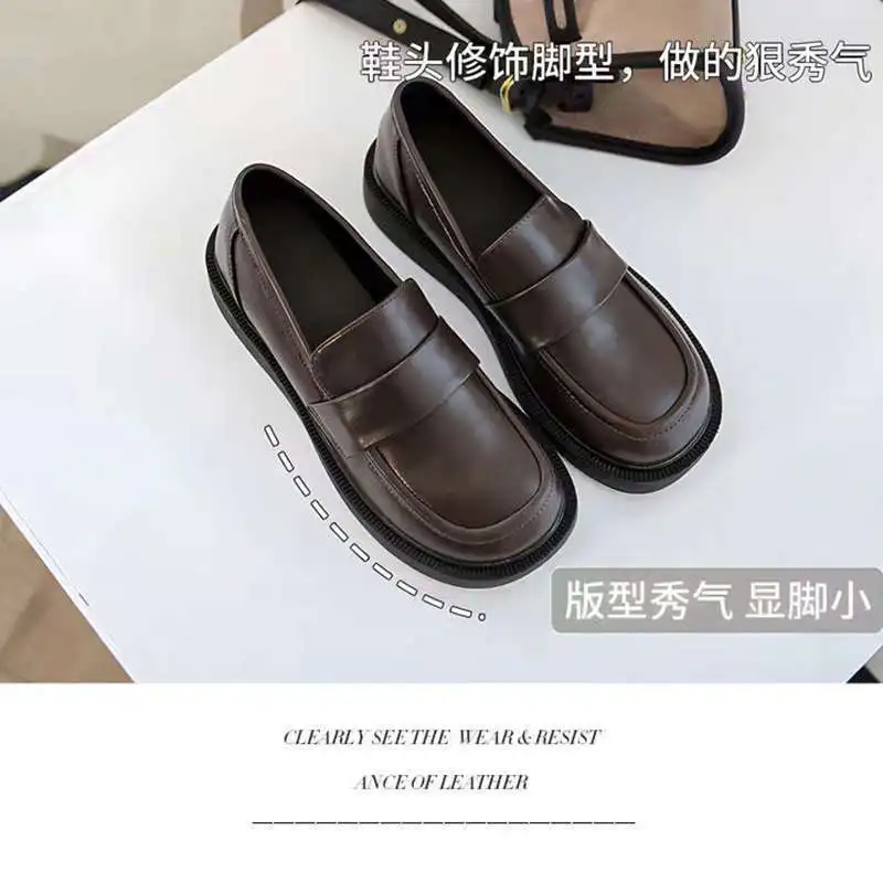 

Women Leather Shoes 2025 New Women's Soft Sole Black Leather Casual Shoes Slip On Flat Loafer Versatile British Style Work Shoes