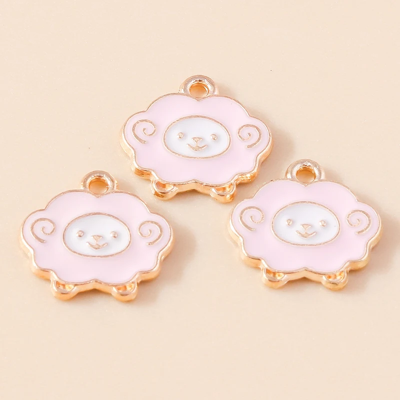 10pcs 14*13mm Gold Plated Cute Enamel Sheep Charms for Jewelry Making Earring Bracelet Necklace Handmade Accessories Wholesale