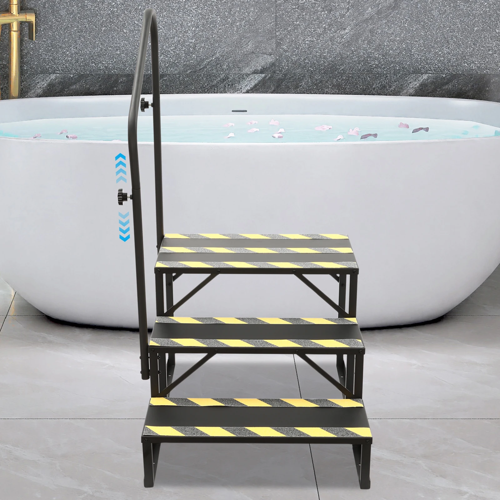 

3-ступенчатая лестница для автофургона с одним поручнем и светоотражающими полосами для дорожного прицепа на колесах, бассейна и домашней грузоподъемностью 450 фунтов