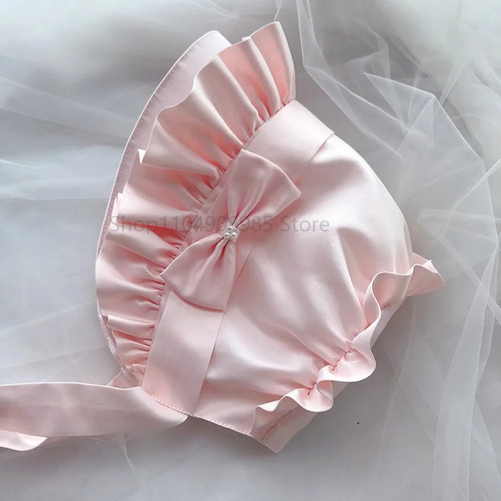 

Викторианская шляпа с капюшоном, винтажная кепка с тыквой для косплея горничной, регулируемая шляпа на шнуровке для женщин и девочек, кружевная шляпа с рюшами в стиле Лолиты