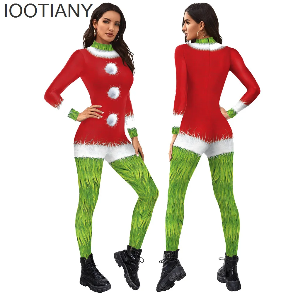 

IOOTIANY Monster 3D Print Women Jumpsuit Xmas Carnival Fancy Party Cosplay Costume Bodysuit Adults Christmas Onesie Outfits