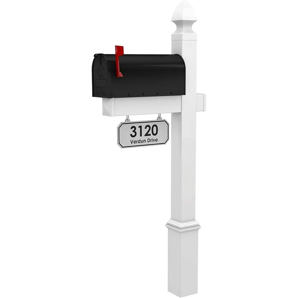 

Classic Black Steel Mailbox Post System with Personalized Street Address
