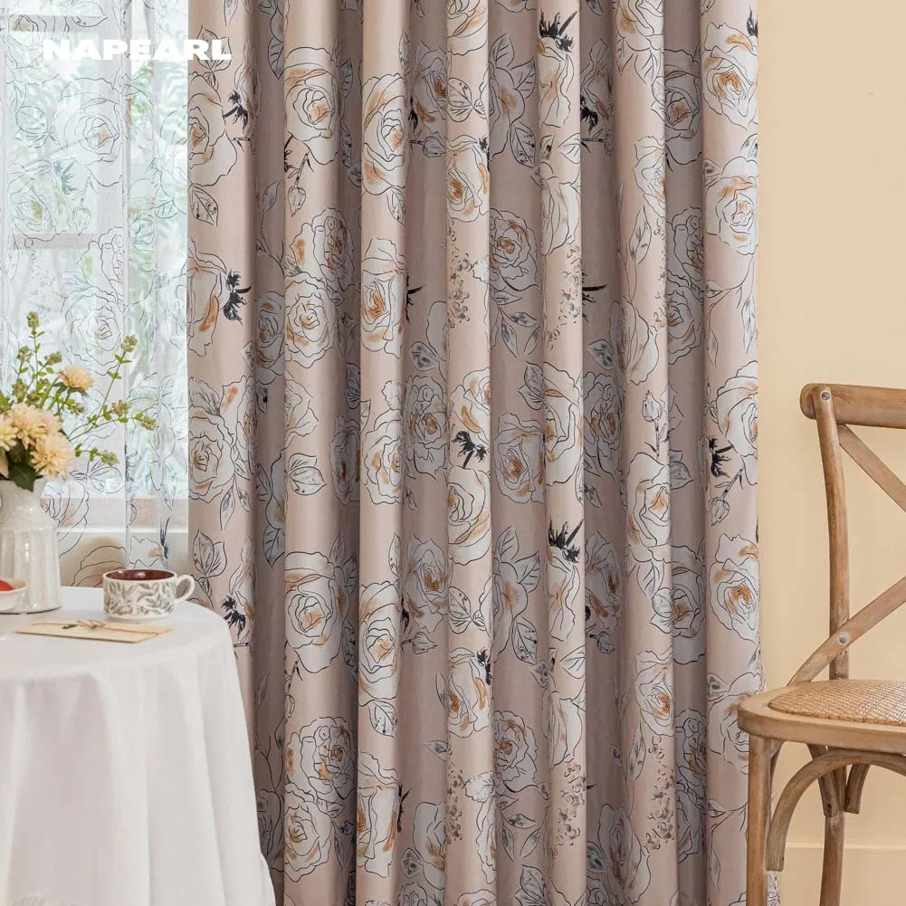 

1PC Elegant Light Pink Rose Pattern Window Curtain for Girls' Room Vintage Blackout Printed Curtain Home Textile Size Custom