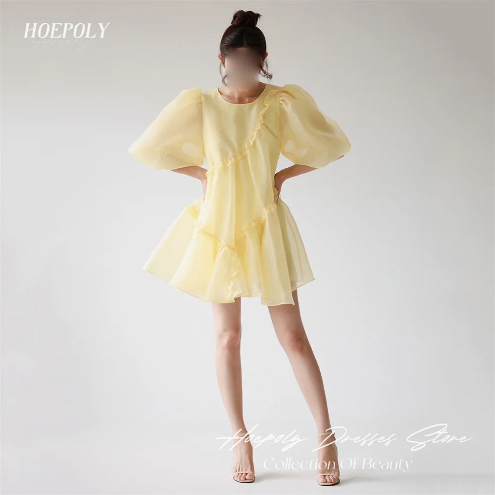 

Hoepoly Pleat Classy Summer O Neck Half Sleeve A Line Short Evening Dress Above Knee Length Formal Prom Gown For Woman 프롬드레스